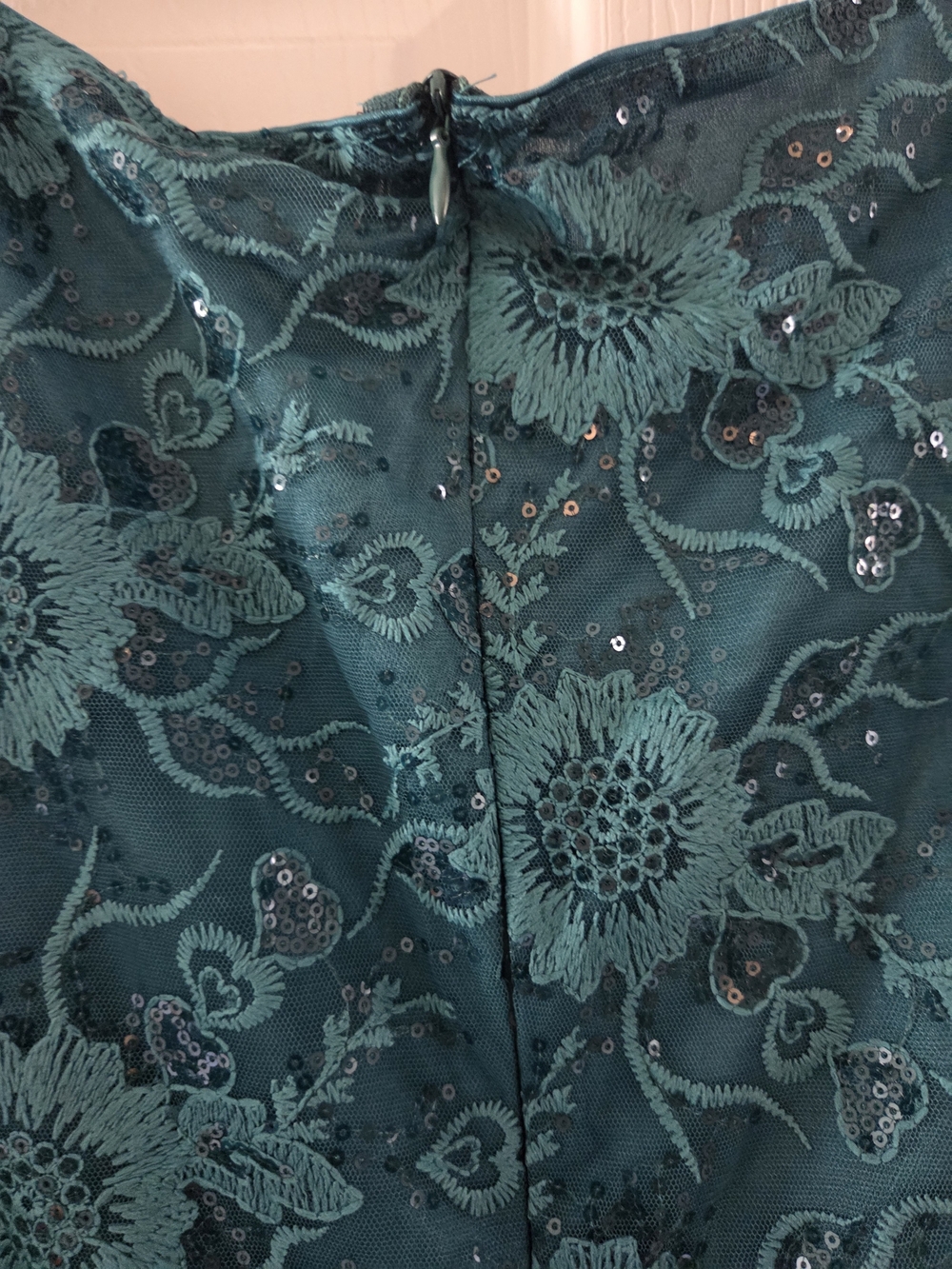 Vintage Teal Lace Bodice with Black Tulle Long Sleeve Midi Dress - Picture 6 of 7